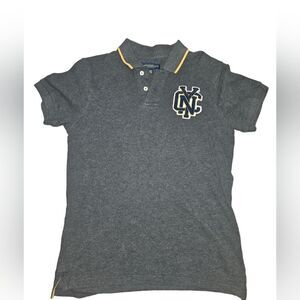 Aeropostale Polo Shirt M  Gray NYC Patch Logo Fuzzy Preppy Rugby Casual Mens